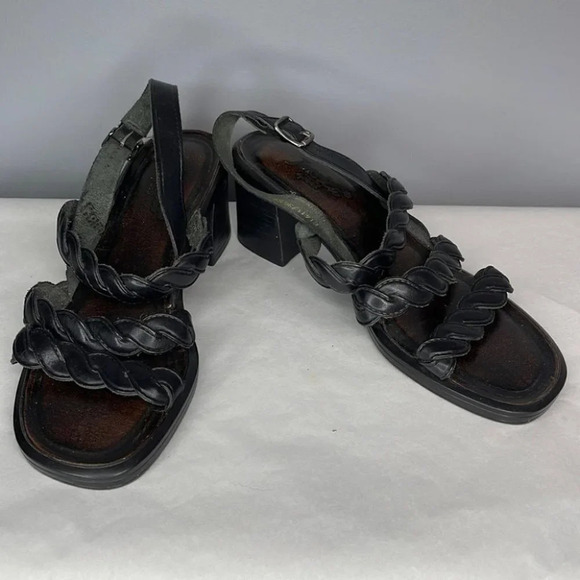 VINTAGE Y2K Square Toe Braided Sling-back Sandals Jessica Black Leather 7 - Picture 9 of 9